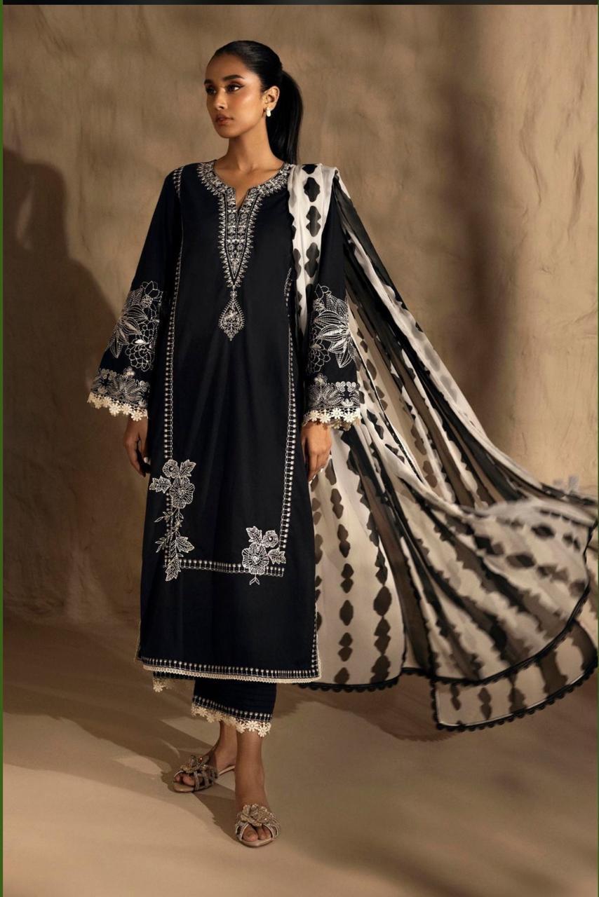 3 Pcs Women's Unstitched Dhanak Embroidered Suit