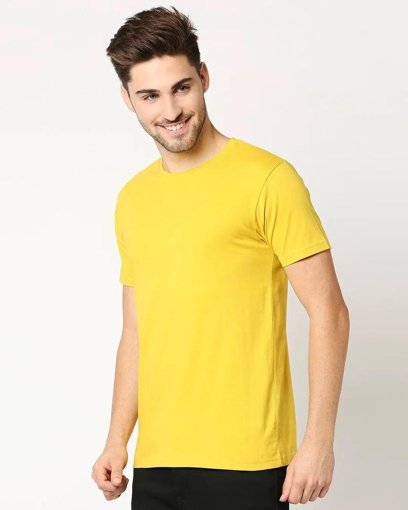 1 Pc Men's Stitched Round Neck T-Shirt, Yellow