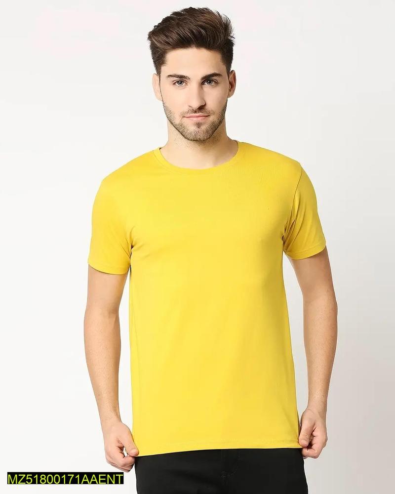 1 Pc Men's Stitched Round Neck T-Shirt, Yellow