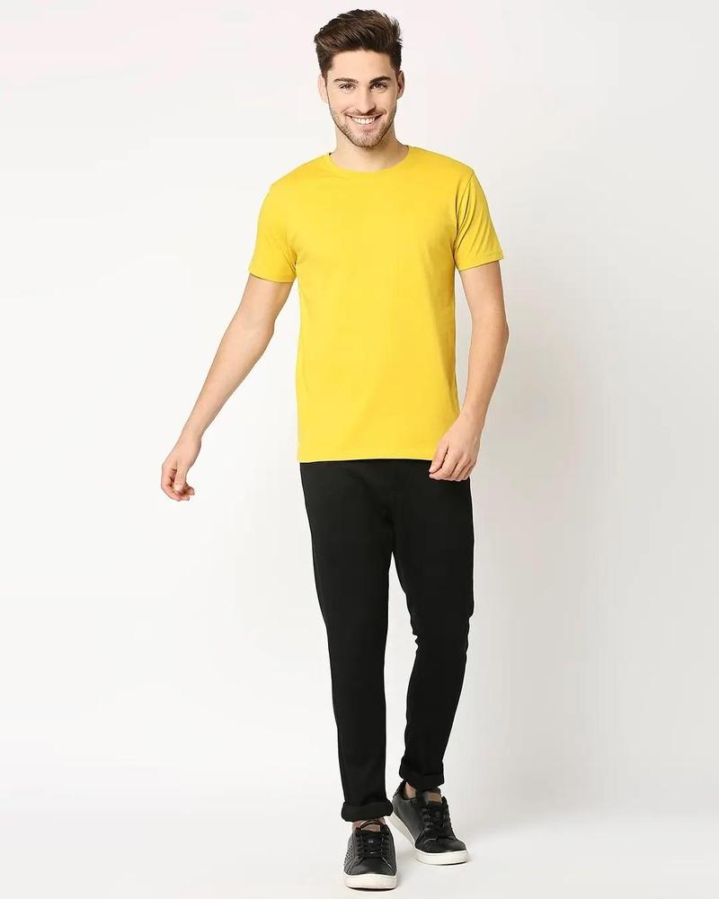 1 Pc Men's Stitched Round Neck T-Shirt, Yellow