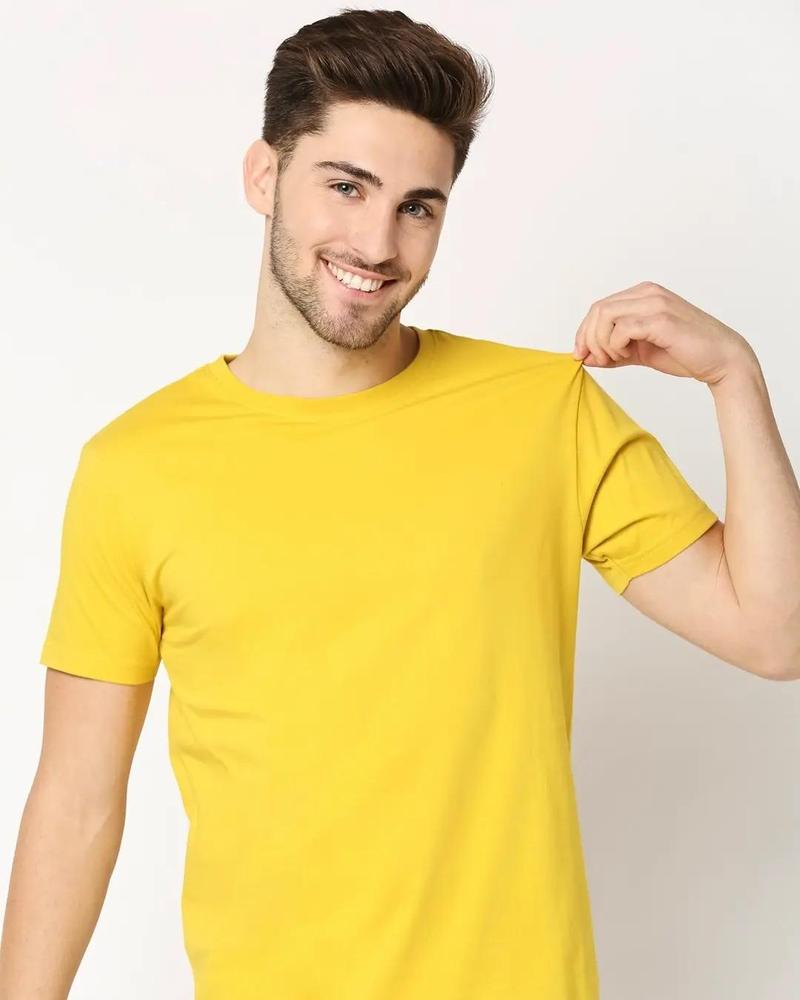 1 Pc Men's Stitched Round Neck T-Shirt, Yellow