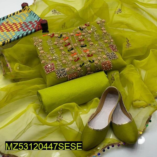 4 Pcs Women’s Unstitched Organza Embroidered Fancy Dress